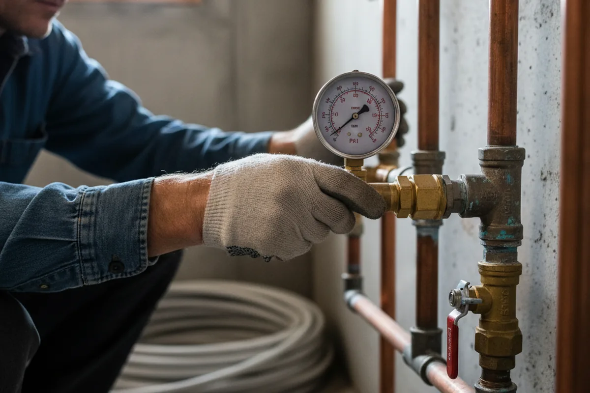 Pressure testing a repaired line during Water Line Repair in Ashford